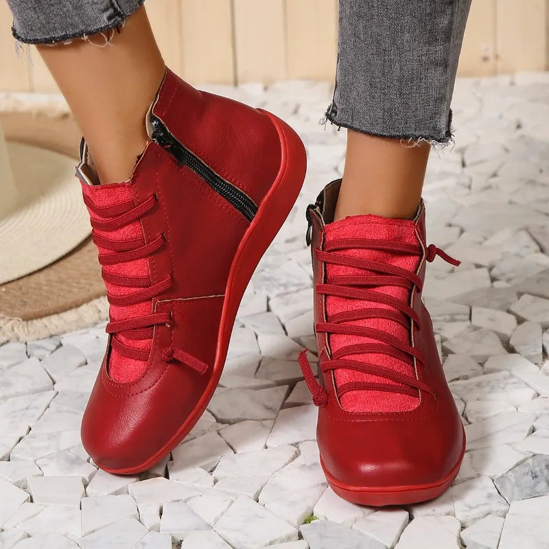 New Women'S Round Toe Flat Zipper Snow Boots Wool Slippers Woman Ankle Boots Women Pu Leather Women Shoes  Zapatos De Mujer