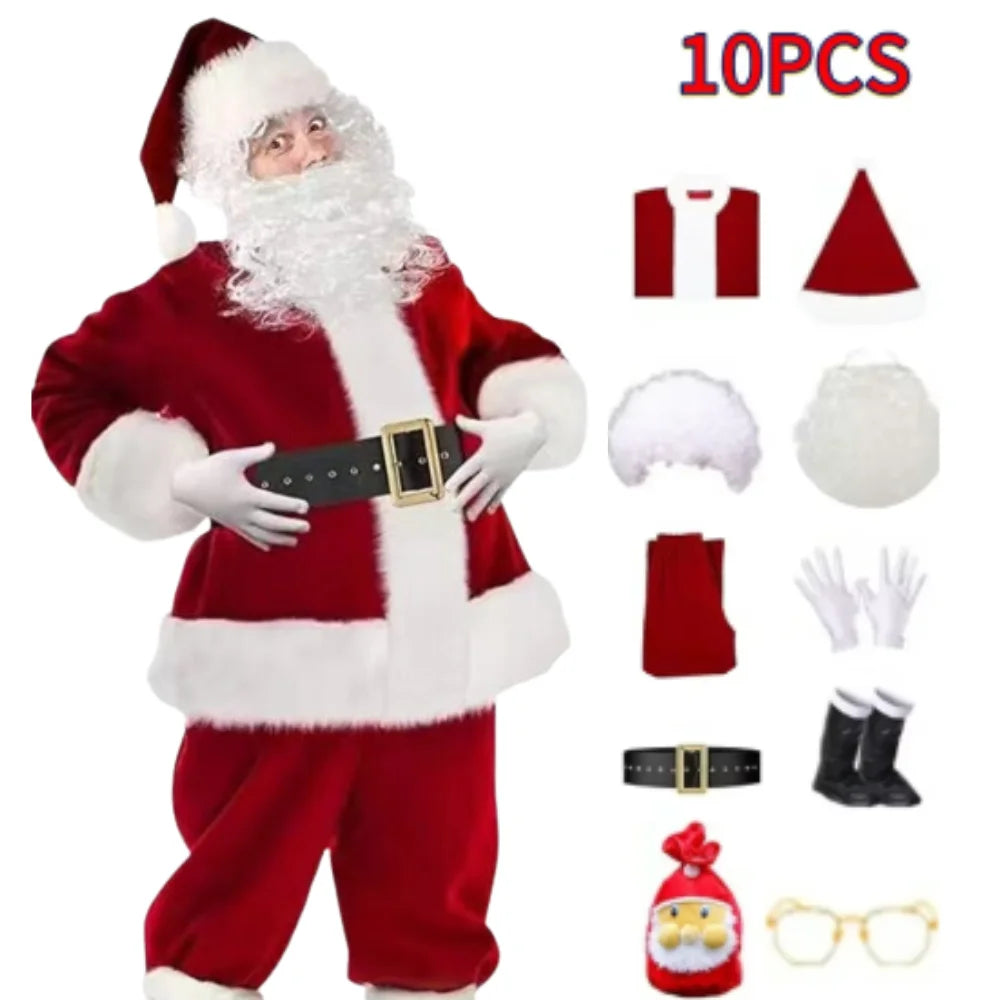 Ensemble Père Noël en velours doré, vêtements chauds de Noël pour hommes, costume de cosplay pour adultes