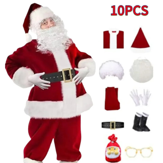 Conjunto de terciopelo dorado de Papá Noel, ropa navideña cálida para hombre, disfraz de cosplay de personaje para adulto
