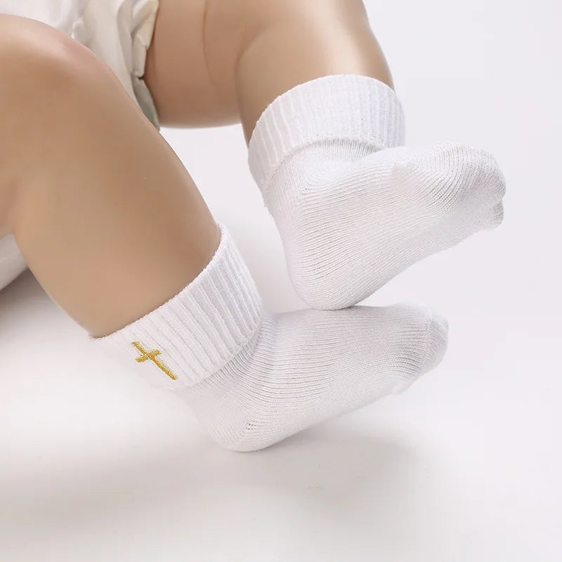 0-2 Years Old Boys and Girls Short Socks Soft Cotton Baby Socks Newborn White Baptism Infant Daily Kindergarten Wear