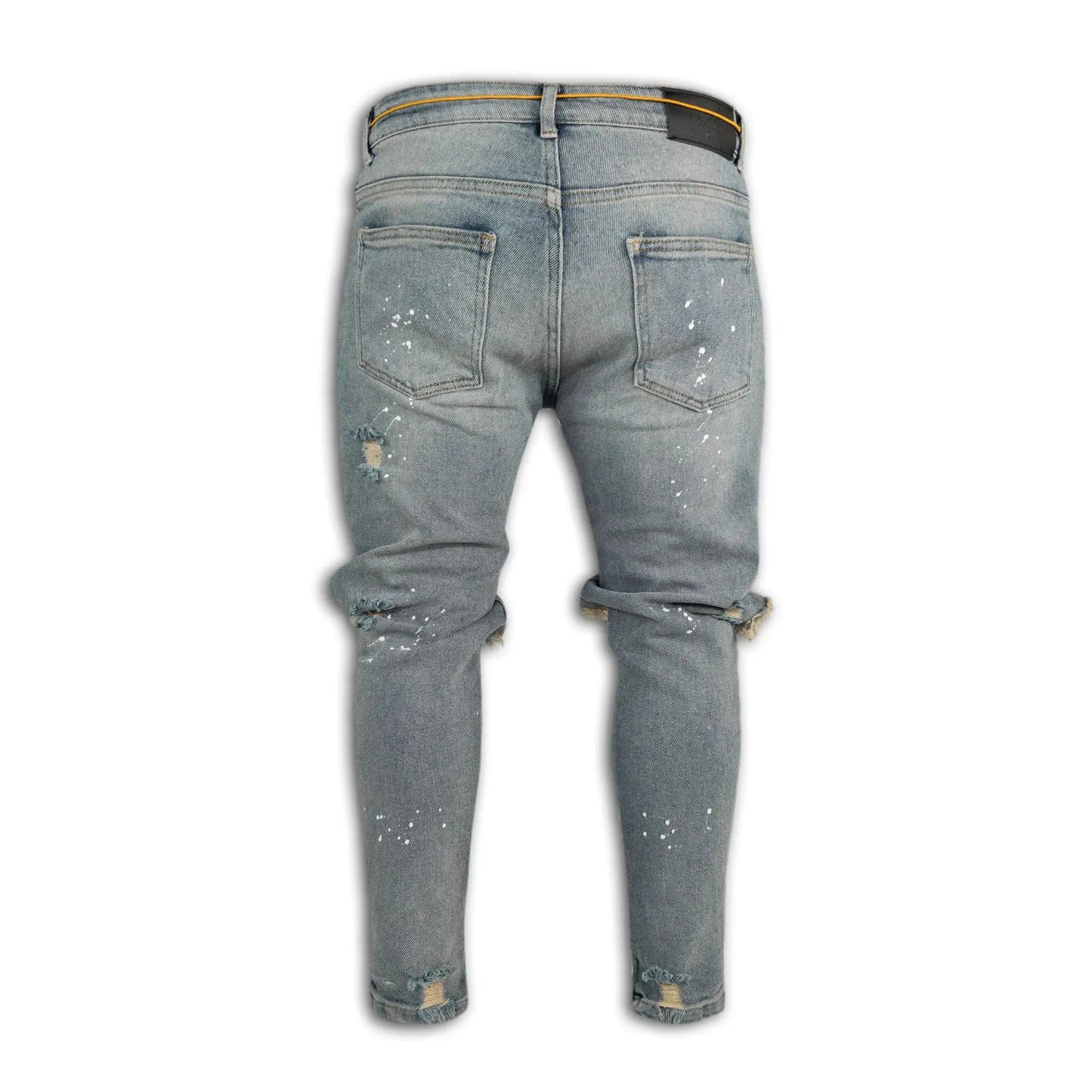 Men Long Jeans Pants Denim Pencil Pant Hole Splice Simple Slim Fit Zipper Lace Up Tight Waist Straight Trousers Autumn