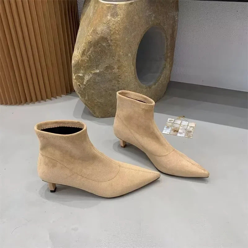 Shoes for Women High Quality Elegant Ankle Women's Boots Fashion Back Zipper Solid Office and Career Sexy Pointed Toe Boots
