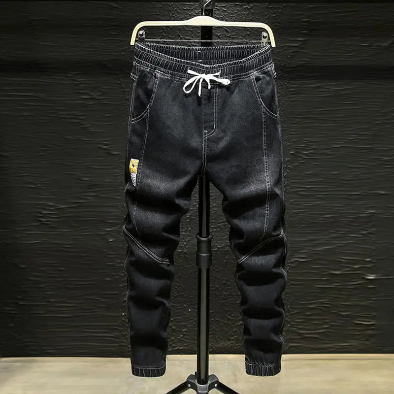 Spring Autumn 2022 New Denim Jeans Men's Elastic Waist Loose Students Teenagers Cowboy Streetwear Harem Leg Long Track Pants Men