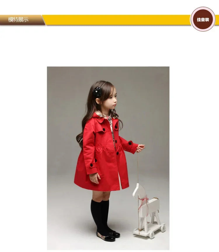 Children Girls Sweatshirt New Spring Autumn Birthday Present Long Style Hooded Coat for Girl Kids Jacket Red Windbreaker Coat