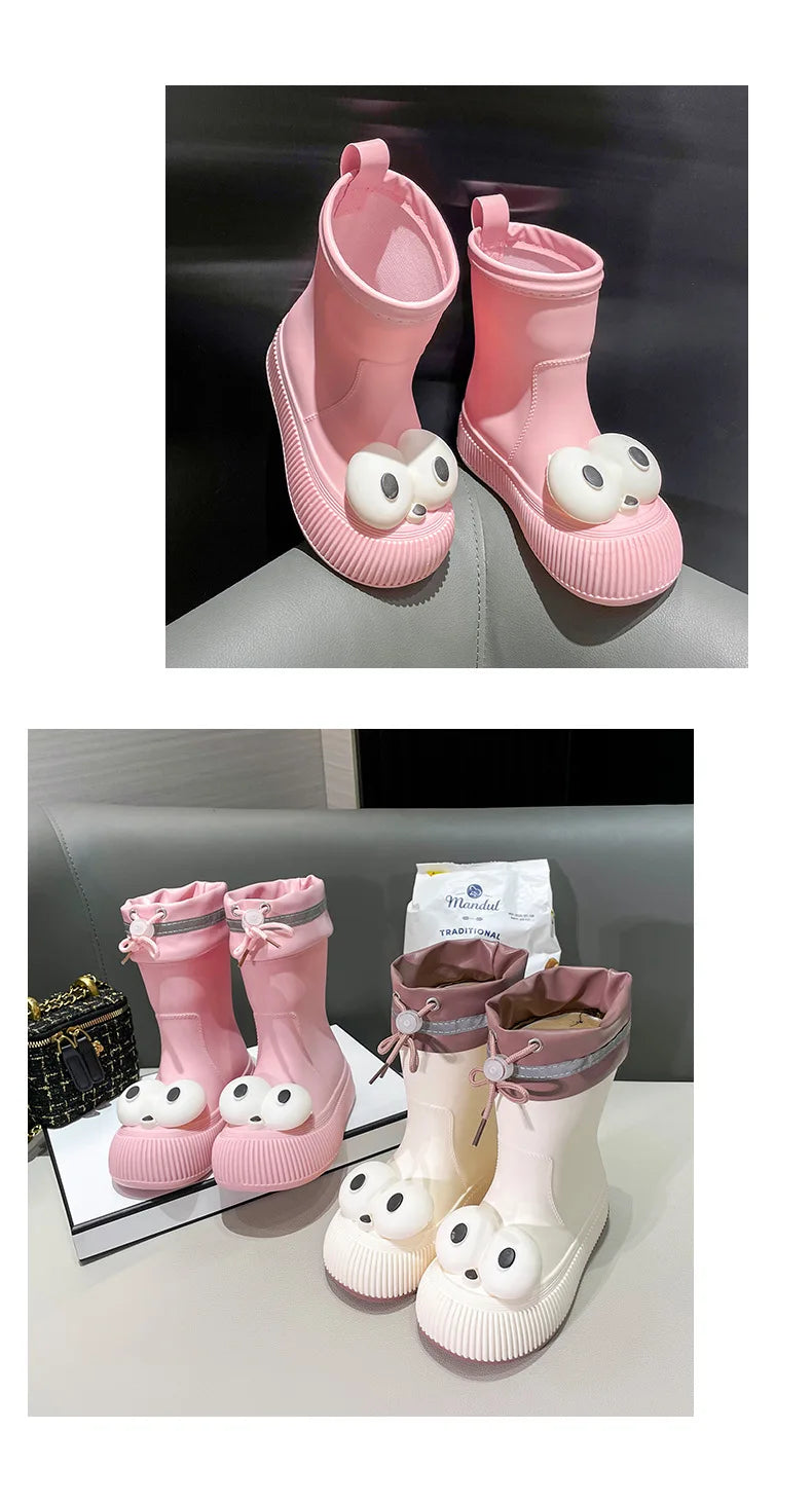 Botas de lluvia para mujer, impermeables, ligeras, con ojales grandes y asas fáciles de poner, resistentes al agua, de altura media.