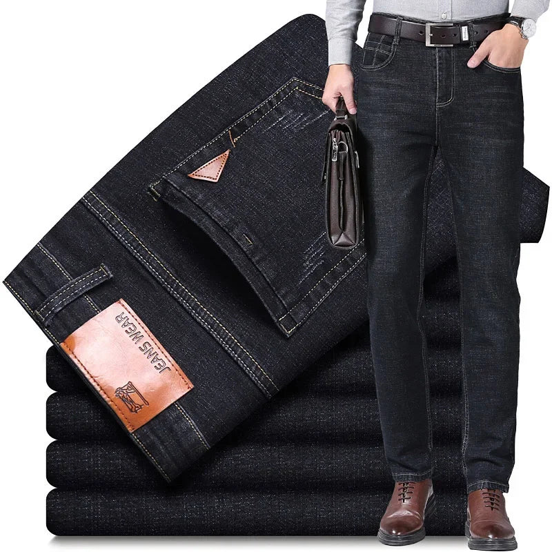 2025 NEW Men's Fashion Business Jeans Classic Style Casual Stretch Slim Jean Pants Male Brand Denim Trousers Black Blue