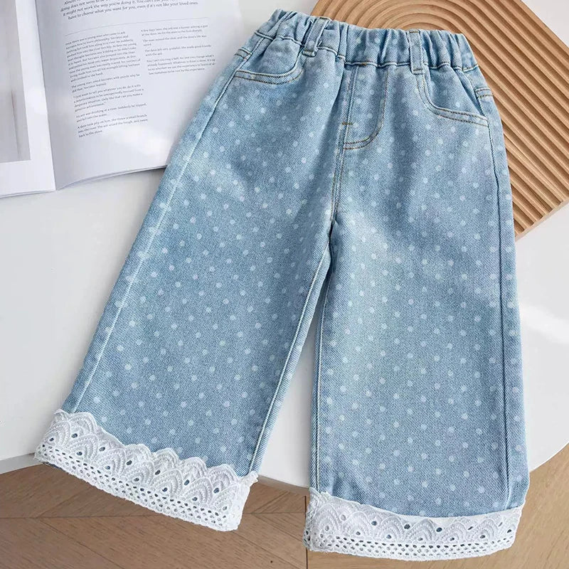 Pantalones vaqueros Sanrio Kids Hello Kitty con cintura elástica para niños pequeños, niñas y niños, estampado de dibujos animados, rodillas reforzadas y resistentes.