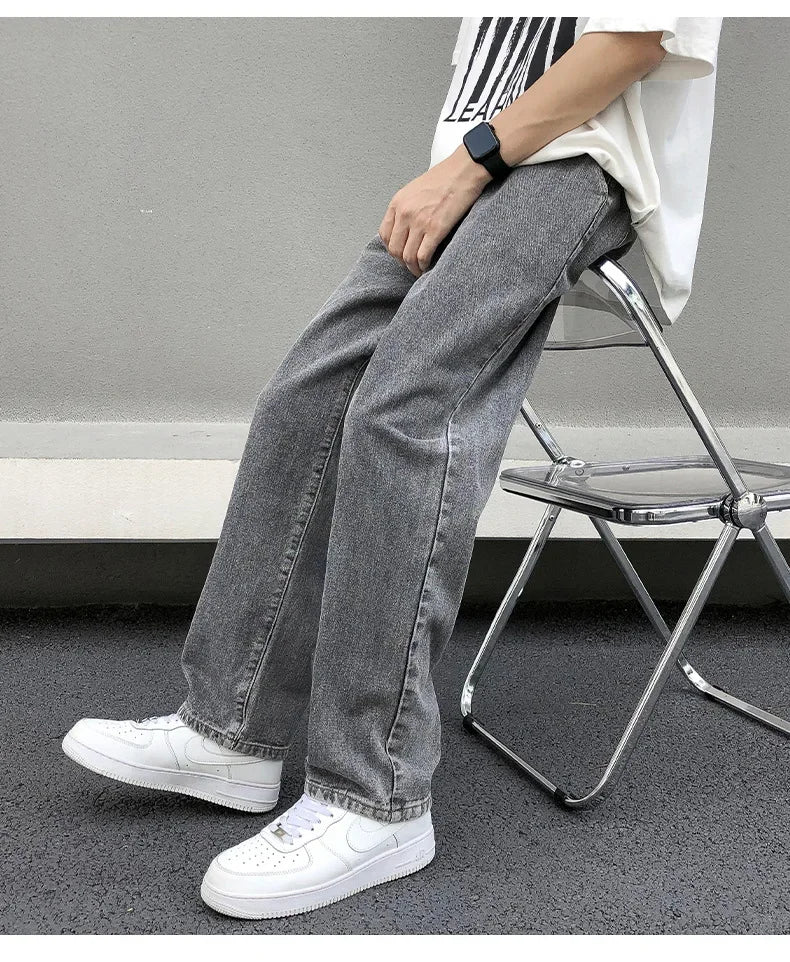 Pantalones vaqueros casuales de pierna recta para hombre, primavera, nuevos, holgados, con cintura elástica, estilo americano, pantalones de pierna ancha, recién llegados, moda de calle.