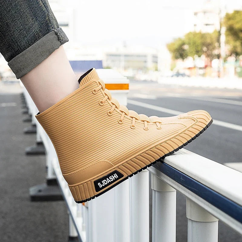 Nuevas botas impermeables de caña corta para hombre y mujer, forradas con forro polar, cálidas, antideslizantes, resistentes al desgaste, ideales para la lluvia y el exterior.