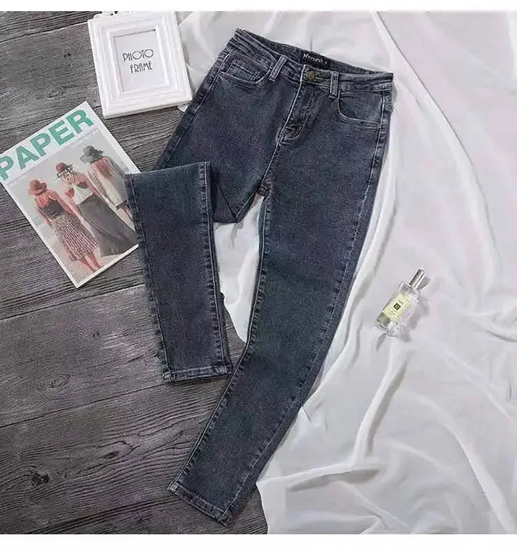 High Waist Jeans Denim Women Spring and Summer  New Outer Wear Thickening Tight Elastic All-match Pencil Pants