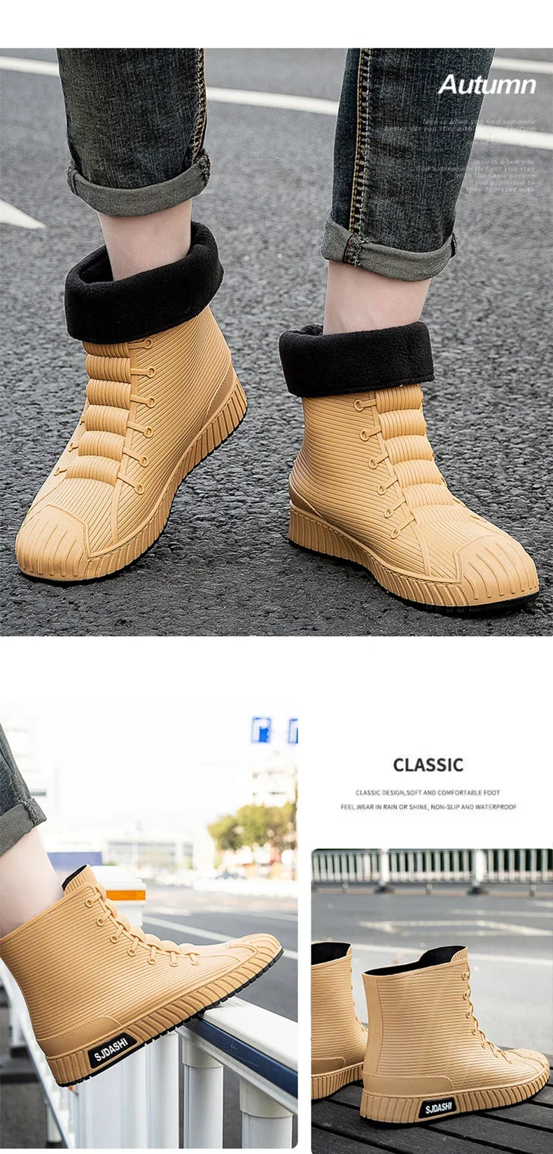 Nuevas botas impermeables de caña corta para hombre y mujer, forradas con forro polar, cálidas, antideslizantes, resistentes al desgaste, ideales para la lluvia y el exterior.