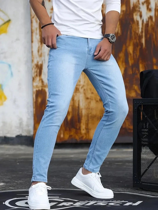 Man Pants Washing Zipper Stretch Jeans Classic Casual Slim Fit Trousers Male Plus Size Denim Pencil Pants Skinny Jeans for Men