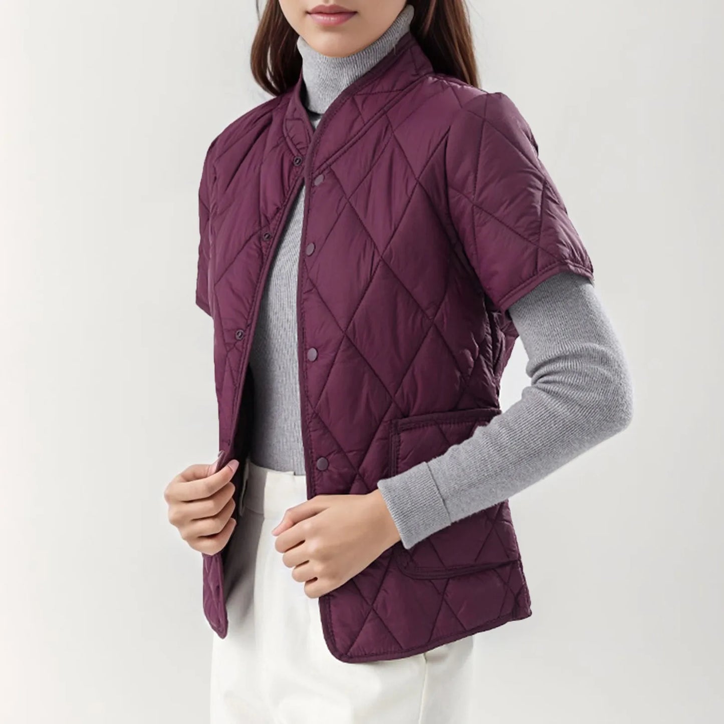 Winter Jackets Woman 2024 Womens Lightweight Short Sleeve Two Pockets Down Jacket (Available In Plus Abrigos Invierno Mujer