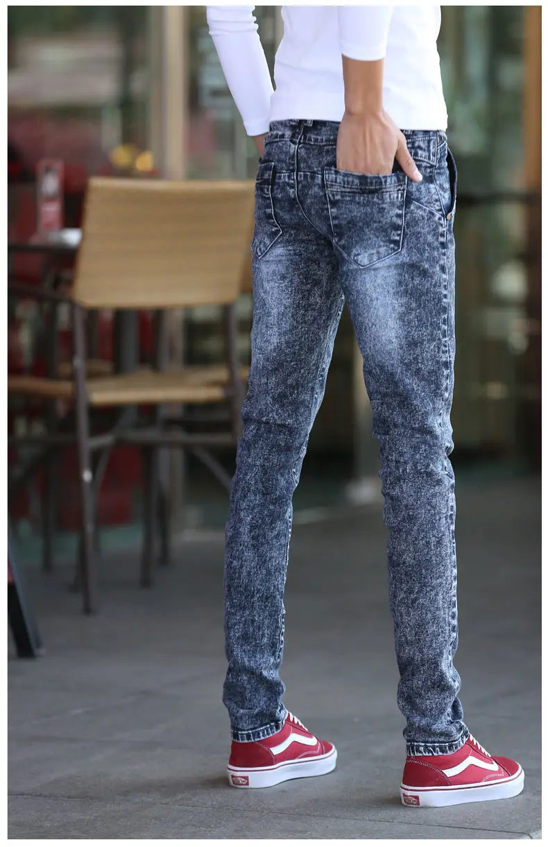 Harajuku Fashion Men's Jeans Stretch  Luxury Clothes for Men Korean Style Streetwear Cowboy Solid Snowflake Skinny Denim Pants