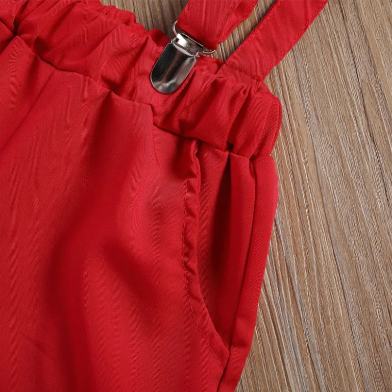 Ensemble de Noël pour bébé garçon de 1 à 6 ans : chemise à manches courtes avec nœud papillon et bretelles, short assorti.