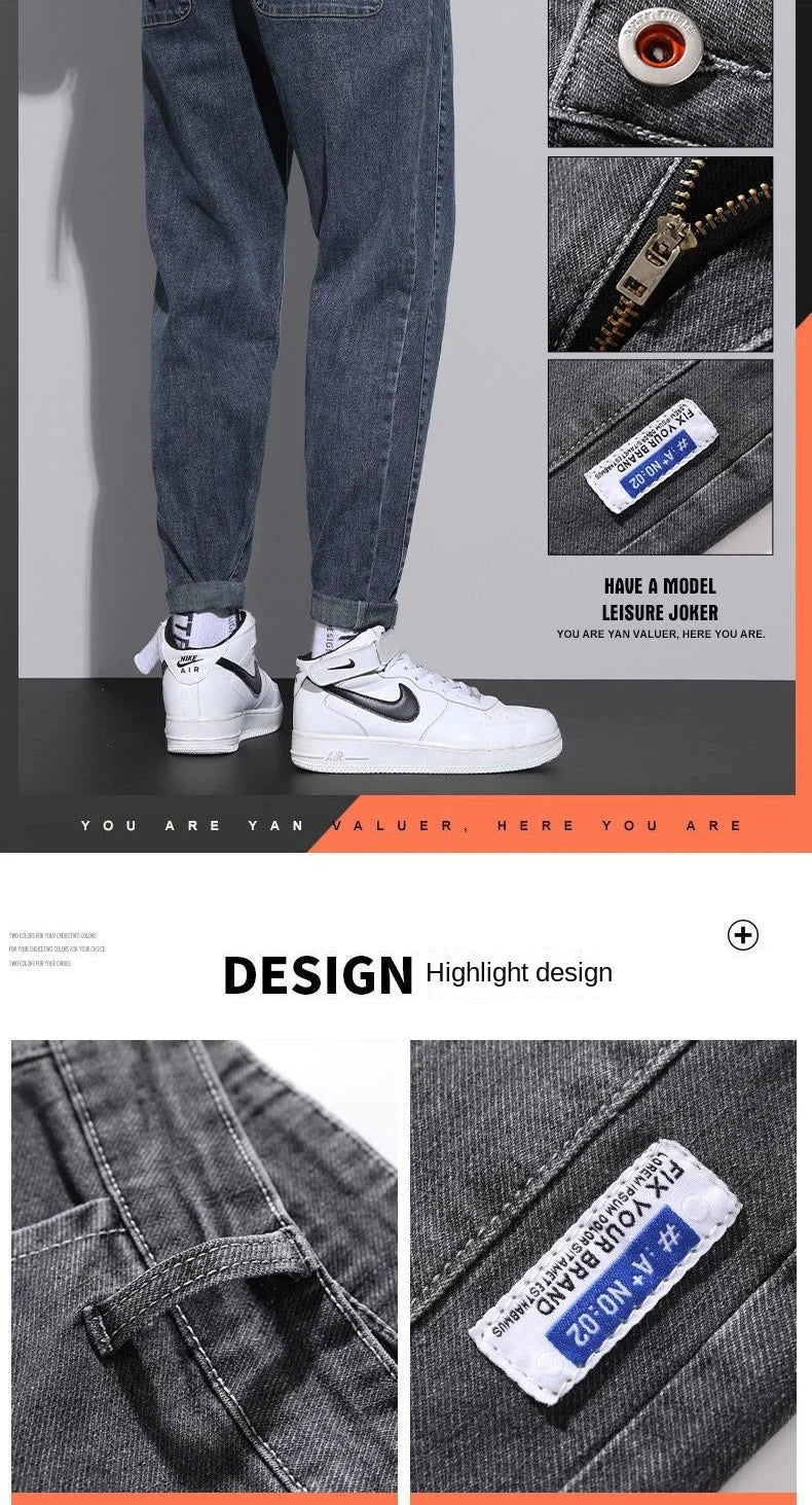 2024 New Arrival Drawstring Gym Clothing Men's Loose Cowboy Leg Jeans Spring Autumn Denim Casual Harem Pants Youth Trendy Jeans