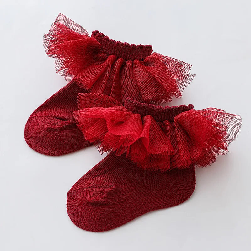 0-1Y Newborn Infant Toddler Baby Socks Girls Kids Princess Bowknot Lace Floral Short Socks Cotton Ruffle Frilly Trim Ankle Socks