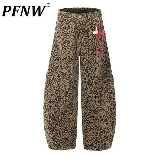 PFNW American Trendy Leopard-print Khaki Jeans For Men Women Loose Causal Wide Leg Machete Pants Spring 2025 New Pants 28W6288