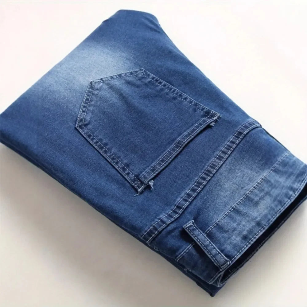 Men Jeans Denim Wash Vintage Basics Loose Fit Straight Pants Mid Waist Solid Trouser Casual Ankle Length Pockets Zipper Fly 2025