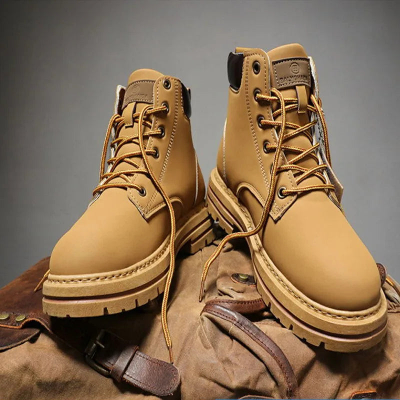 Bottes montantes pour hommes, chaussures en cuir, bottines de motard tendance, bottes d'hiver, chaussures à lacets pour hommes