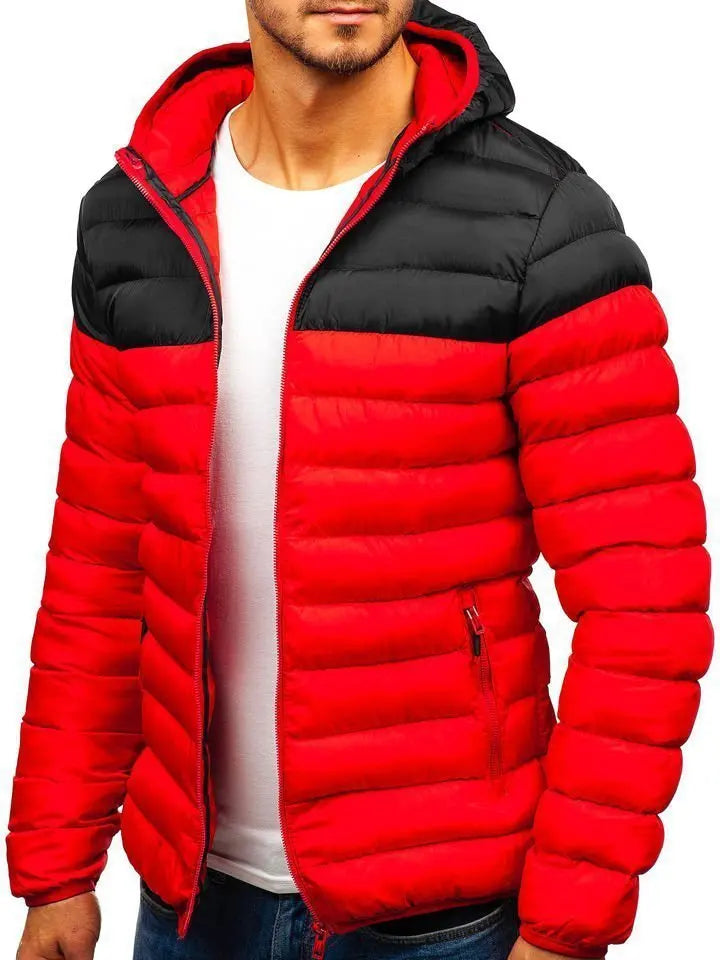 Autumn Winter Parkas Casual Male Patchwork Zip Up Long Sleeve Hooded Cotton Pad Coats Outwear BSD-M-07