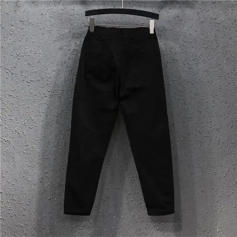 2025 Fashion Summer Women Harem Pants All-matched Casual Cotton Denim Pants Elastic Waist Solid Yellow White Jeans Female 3XL