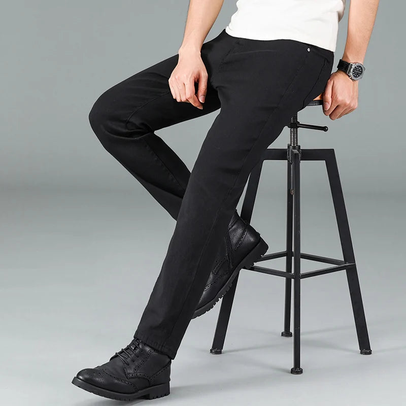 Pantalones vaqueros clásicos de marca avanzada para hombre, de primavera, suaves y elásticos, color negro, talla 28-40