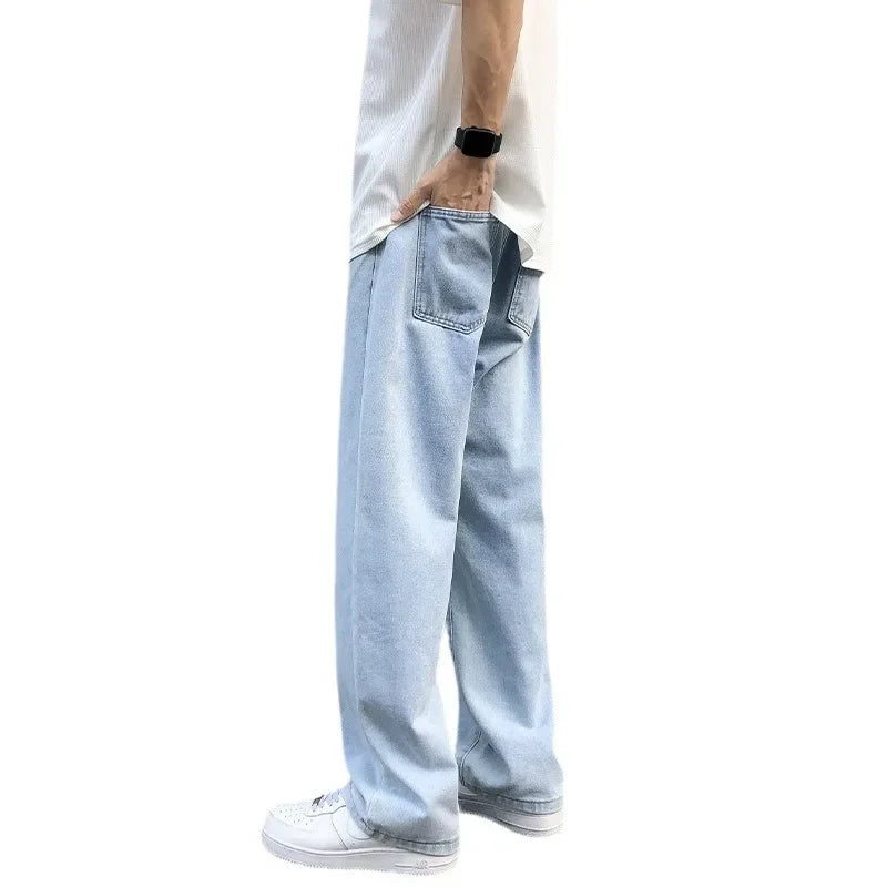 Pantalones vaqueros casuales de pierna recta para hombre, primavera, nuevos, holgados, con cintura elástica, estilo americano, pantalones de pierna ancha, recién llegados, moda de calle.