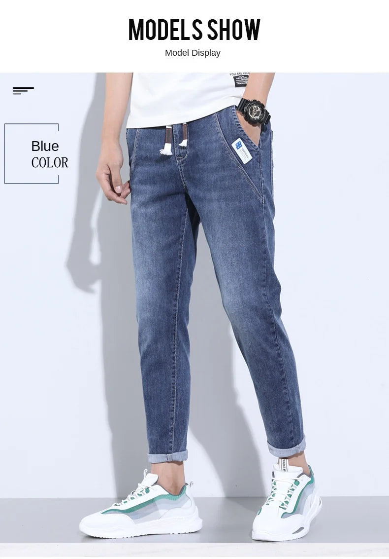 2023 New Summer Thin Style Korean Street LUXURY Work Pants Men's Elastic Waist Jogger Jeans for Work Wear Clothing Denim Jeans