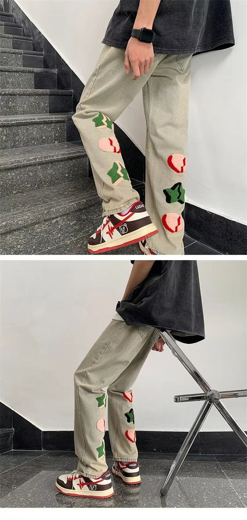 2025 New Goth Graffiti Embroidered Jeans Men High Street Harajuku Fashion Denim Trousers Hip Hop Y2K Vintage Jean pantalones