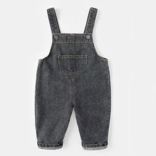 Monos informales holgados de primavera y otoño para niños, pantalones vaqueros de color liso para niños y niñas, monos vaqueros de moda para bebés.