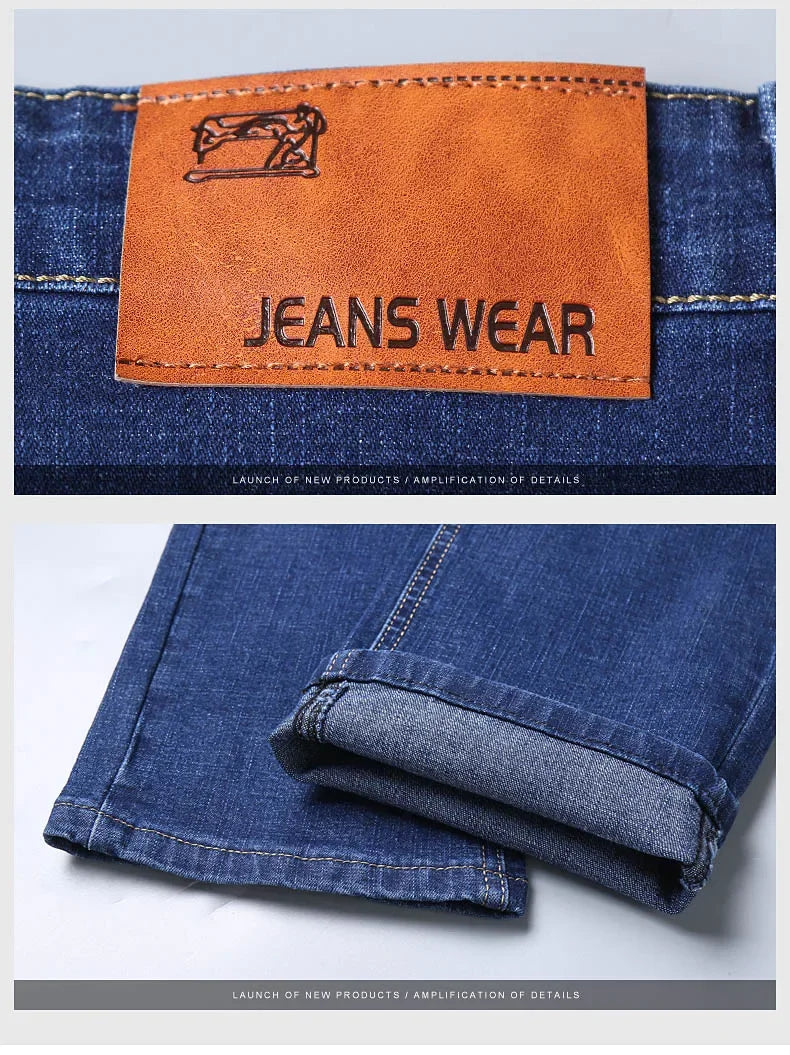 2025 NEW Men's Fashion Business Jeans Classic Style Casual Stretch Slim Jean Pants Male Brand Denim Trousers Black Blue