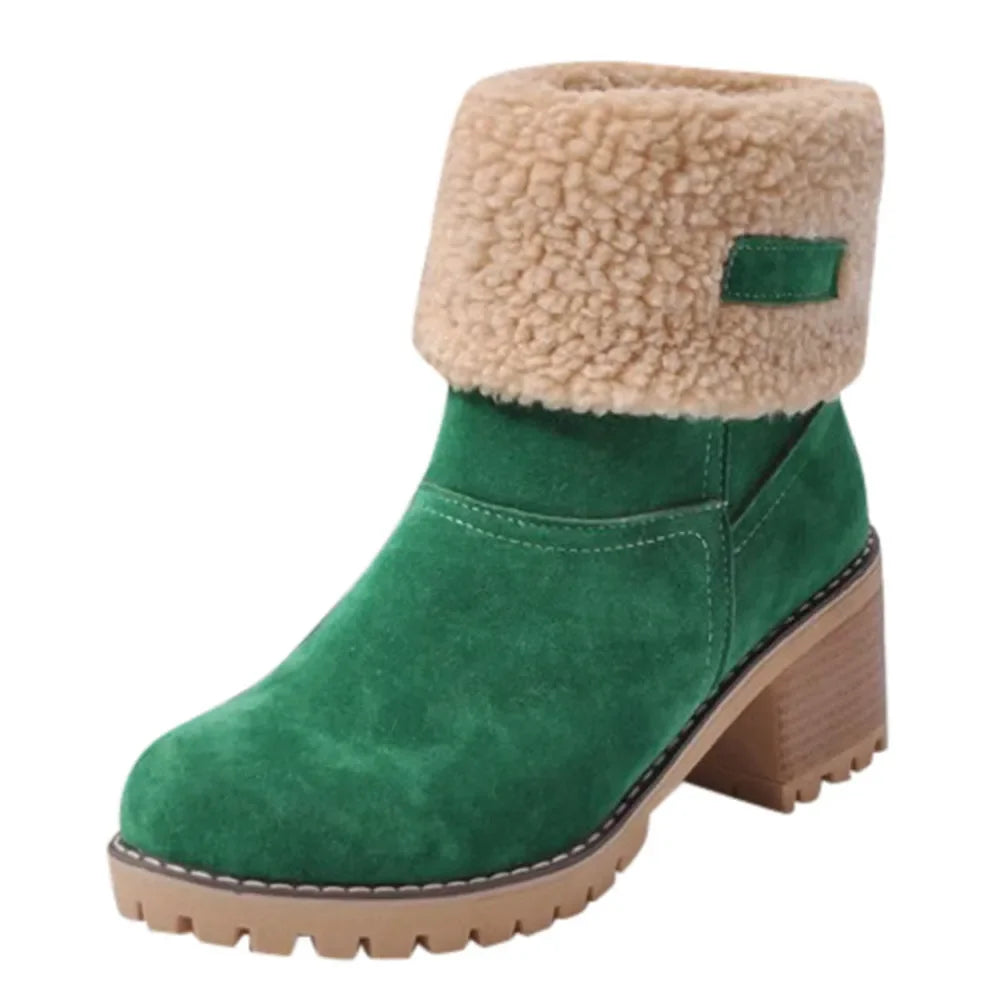 Botas de invierno para mujer, nuevas botas de nieve cálidas de piel, botines cómodos de lana con puños, cuñas de plataforma, zapatos de algodón, botas de media pantorrilla