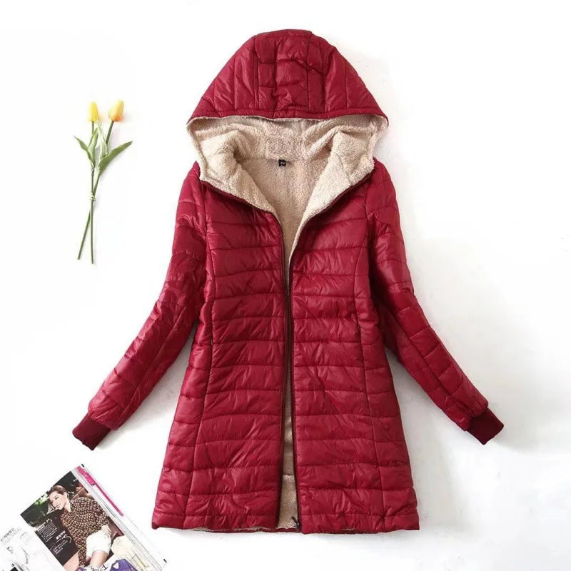 Zipper Cardigan Solid Spliced Women Clothing Parkas Hooded Long Sleeve Outerwear Loose Fit Casual Pockets 2024 Autumn Parka