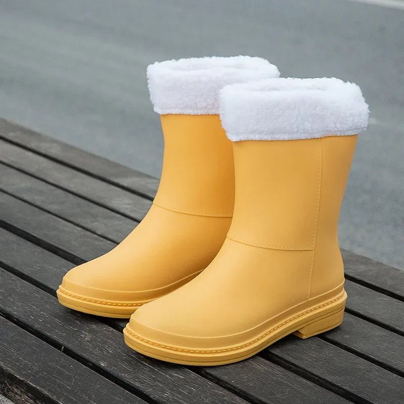 Rubber Women Rain Boots PVC Waterproof Women Shoes Non-Slip Women Water Shoes Outdoor Women Boots Zapatos Impermeable Mujer