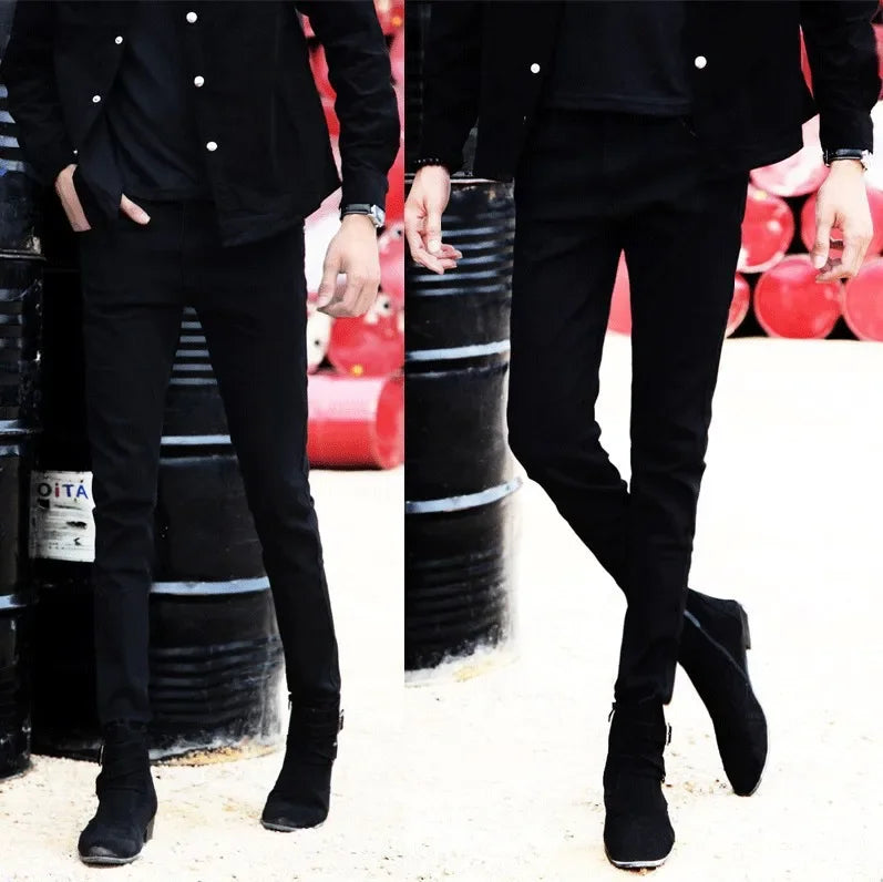 Pantalones vaqueros negros informales para hombre, primavera verano 2019, estilo coreano, a la moda, para estudiantes, que suavizan la silueta.