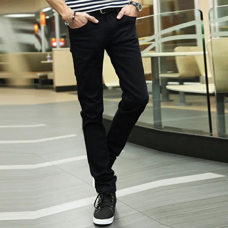 Pantalones vaqueros negros informales para hombre, primavera verano 2019, estilo coreano, a la moda, para estudiantes, que suavizan la silueta.
