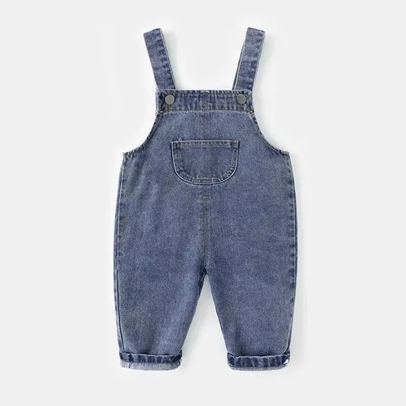 Monos informales holgados de primavera y otoño para niños, pantalones vaqueros de color liso para niños y niñas, monos vaqueros de moda para bebés.
