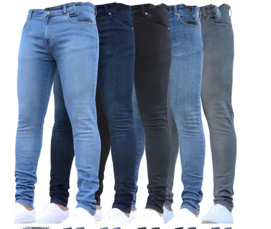 Pantalones vaqueros para hombre, color liso, cintura media, ajustados, bolsillos, ligeramente elásticos, primavera 2024, largos hasta los tobillos, informales, con cremallera