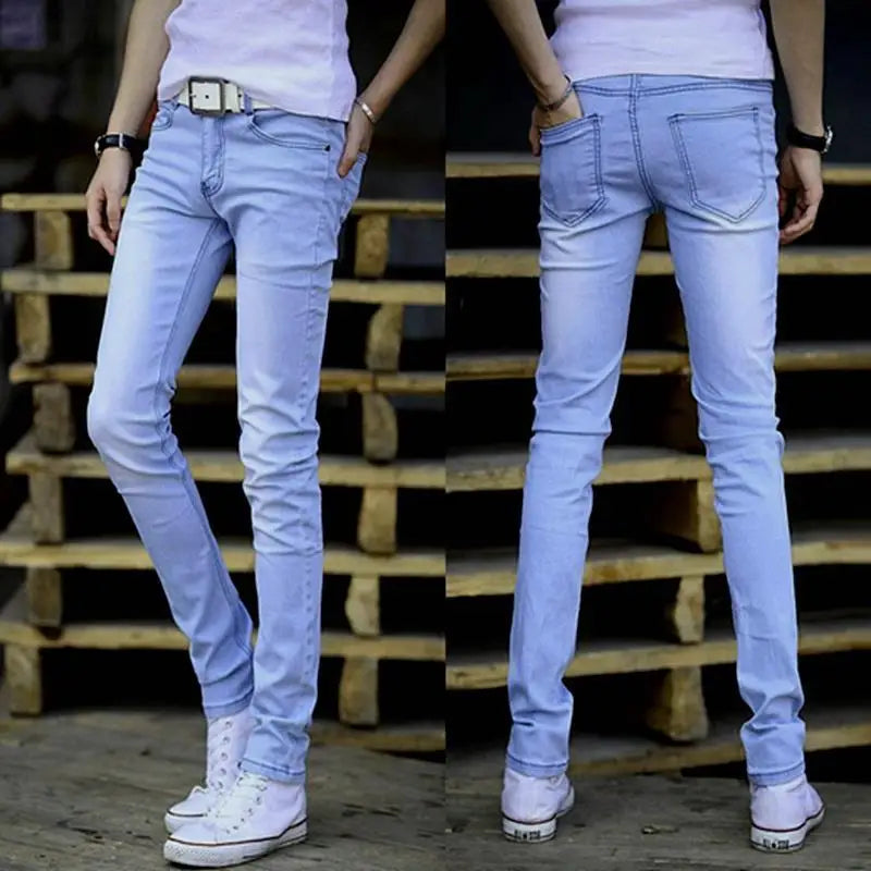 Summer Blue Comfortable Stylish Classic Designer Men's Slim Jeans Luxury Brand Korean Fashion Student Cowboy Soild Denim Pants