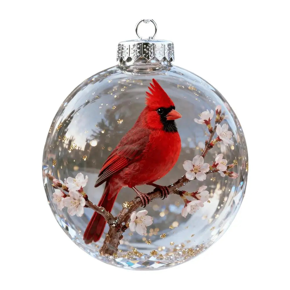 8CM Christmas Transparent Acrylic Ball Cardinal/Hummingbird Pattern Creative Christmas Tree Decoration Hanging Pendant For Home