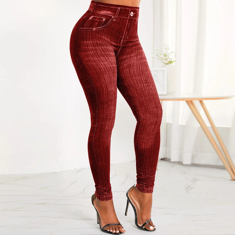 M XXL Faux Denim Leggings Women Clothing Summer High Waist Jeans Oversized Basics Pants Female Casual Slim Trousers