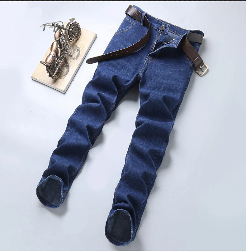 2025 NEW Men's Fashion Business Jeans Classic Style Casual Stretch Slim Jean Pants Male Brand Denim Trousers Black Blue