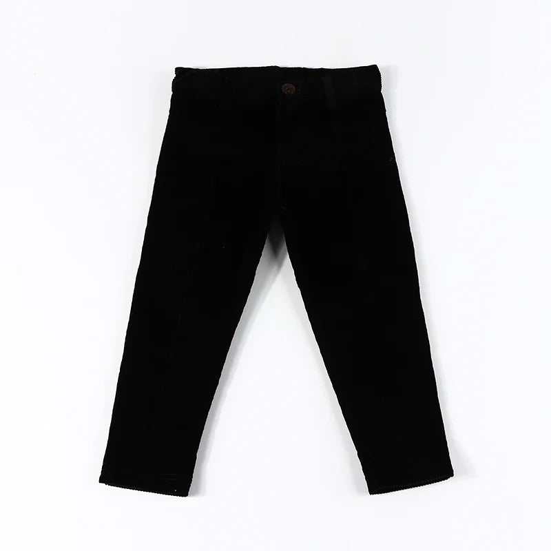 Pantalones largos negros para niños, para todas las estaciones, con cintura elástica alta, a la moda, ropa de verano para niños, con cremallera frontal y abertura.