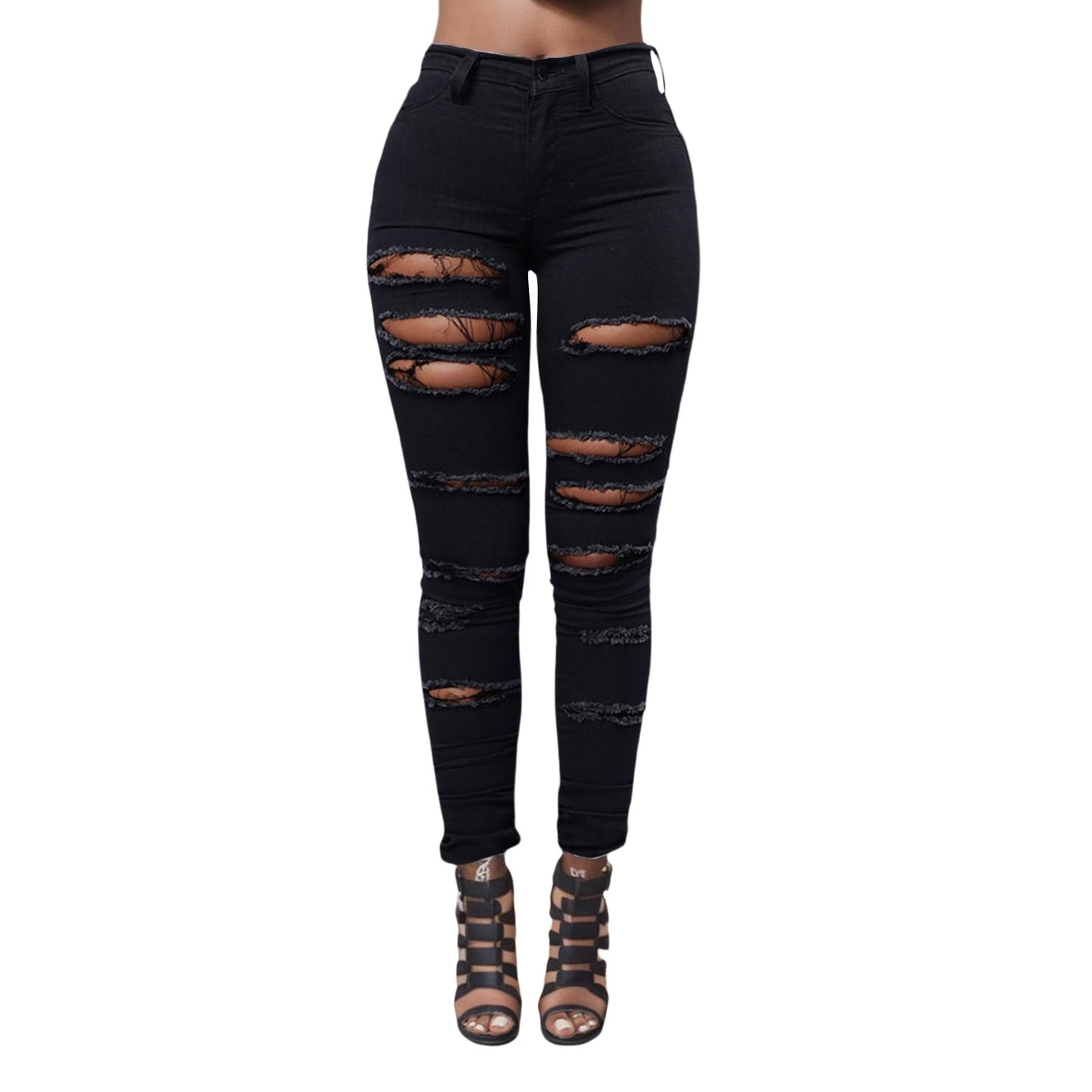 Pantalones vaqueros rotos para mujer, pantalones pitillo Y2K ajustados, leggings con agujeros, cintura alta, holgados e informales, cómodos.