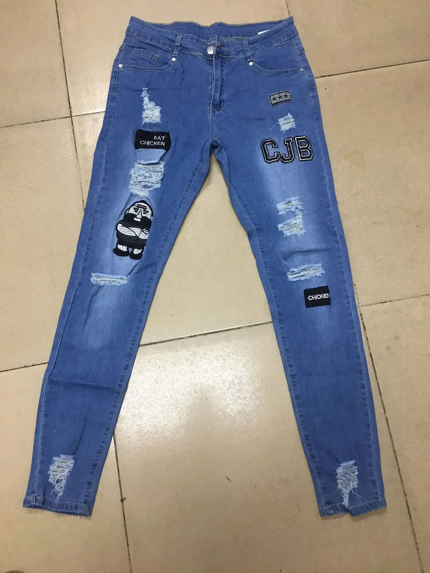 Punk Denim Pants Men Jeans Skinny Ripped Hole Patchwork Slim Pencil Denim Hip Pop Trousers Autumn Plus Size Streetwear Men's