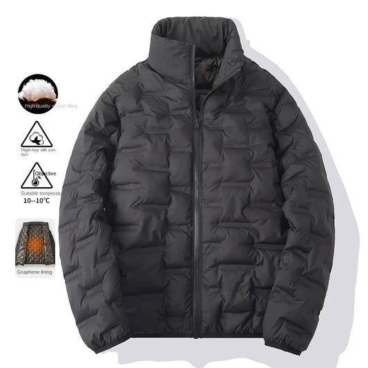 2024 Vintage Cotton Jacket Middle-aged Men's Simple Solid Color Pleated Design Stand Collar Cotton Coat Men's Down Cotton Jacket