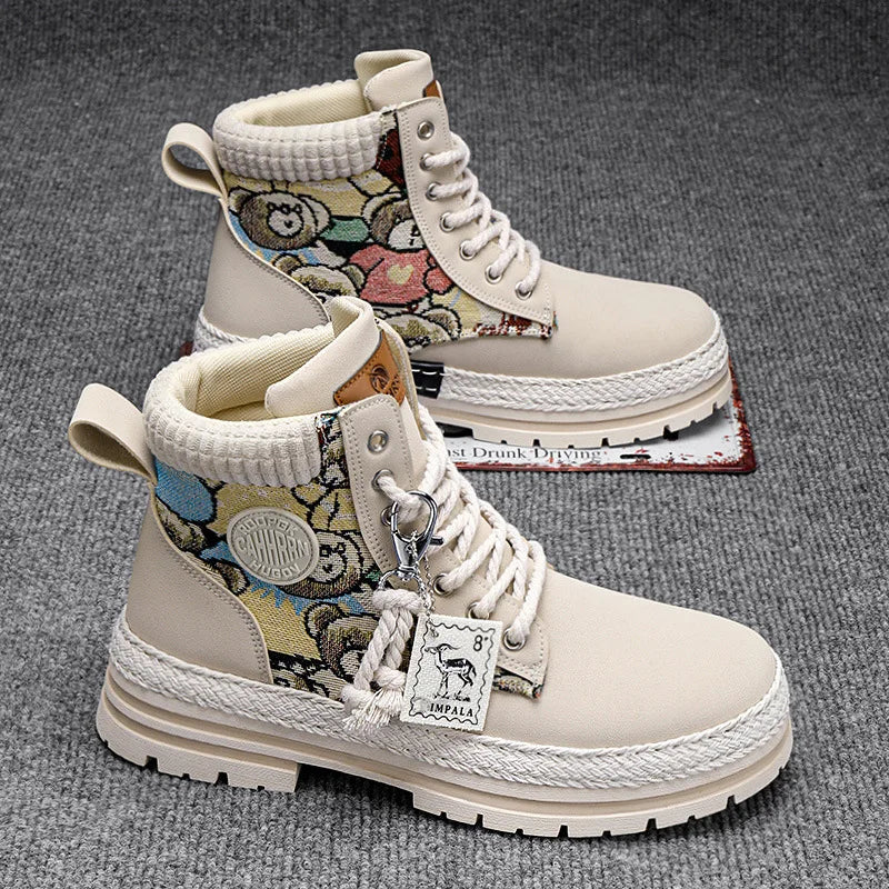 Luxury Winter Men's Platform Boots Vintage Designer Ankle Boots Outdoor Lightweight Non-slip Hiking Boots Chaussure Hommes