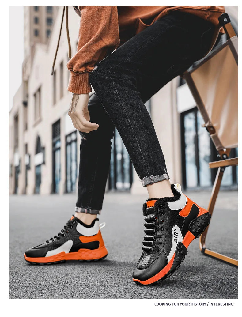 Zapatos de plataforma cálidos de algodón para hombre, zapatillas gruesas para hombre, zapatos vulcanizados de invierno, zapatillas casuales de moda para hombre, botas de nieve de caña alta