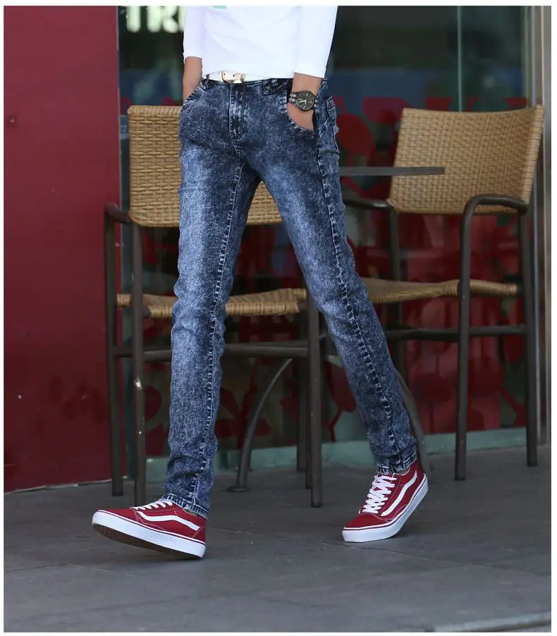 Harajuku Fashion Men's Jeans Stretch  Luxury Clothes for Men Korean Style Streetwear Cowboy Solid Snowflake Skinny Denim Pants